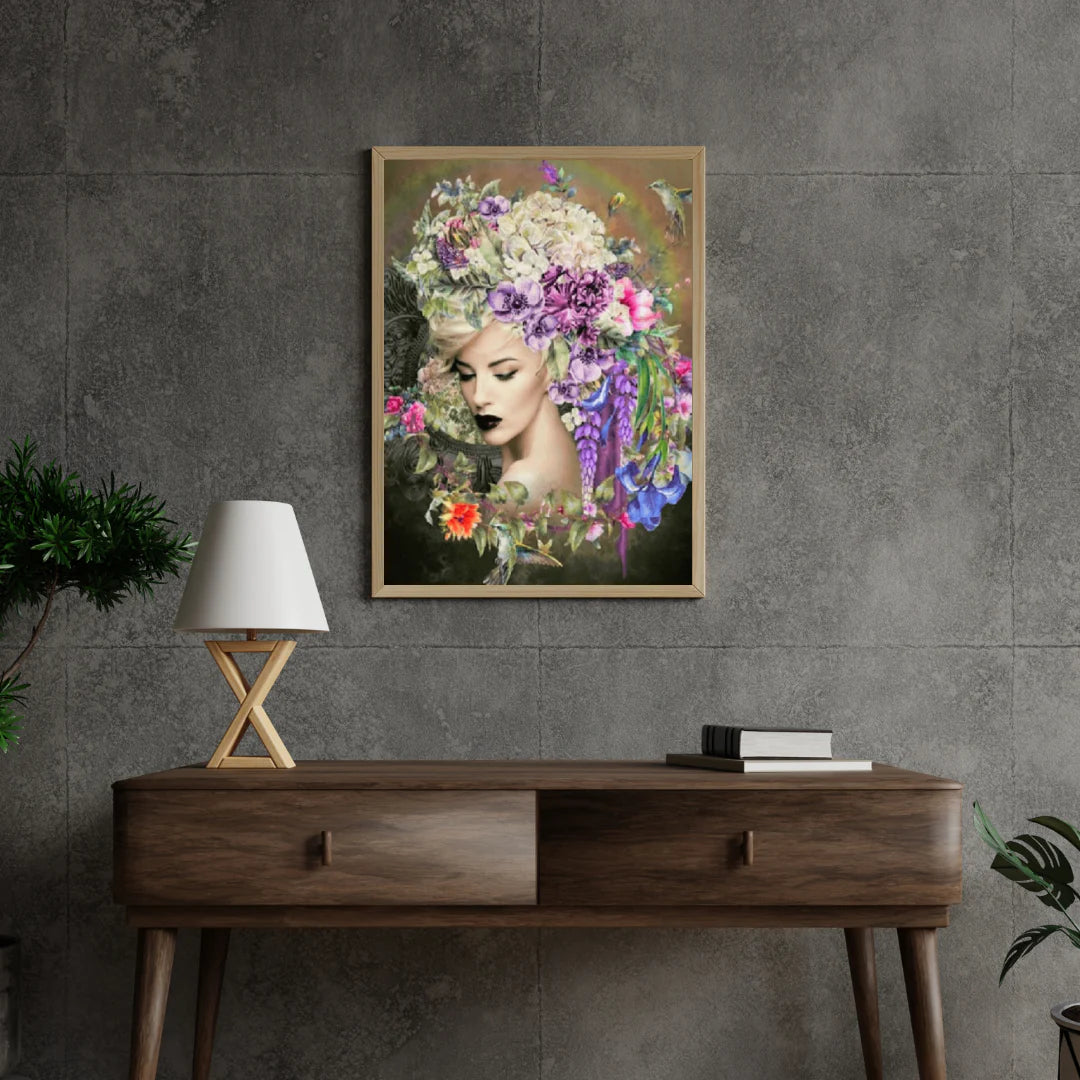 Diamond Painting Kobiety z kwiatem i kolibrkiem - SEOS Shop ®