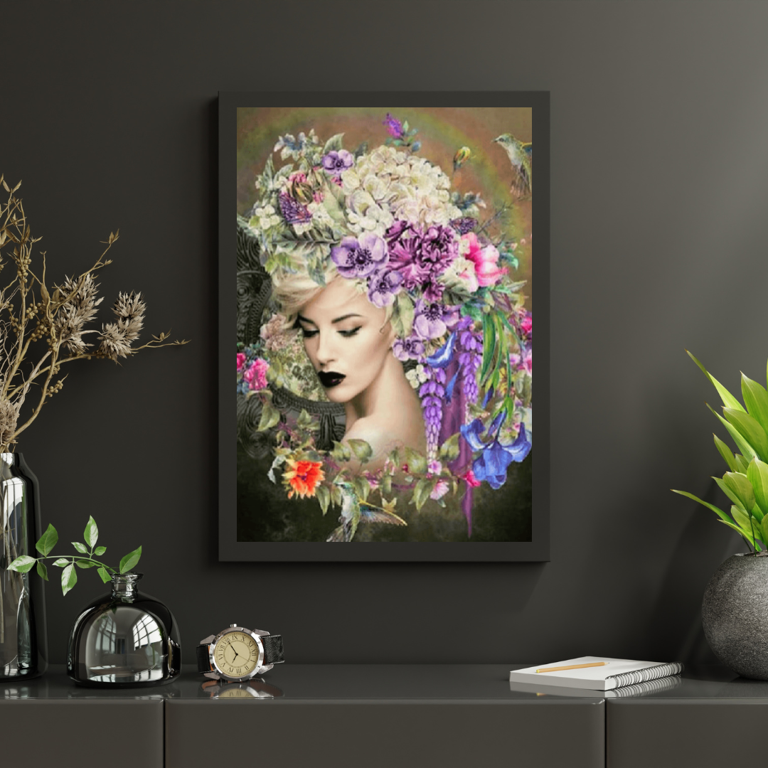 Diamond Painting Kobiety z kwiatem i kolibrkiem - SEOS Shop ®