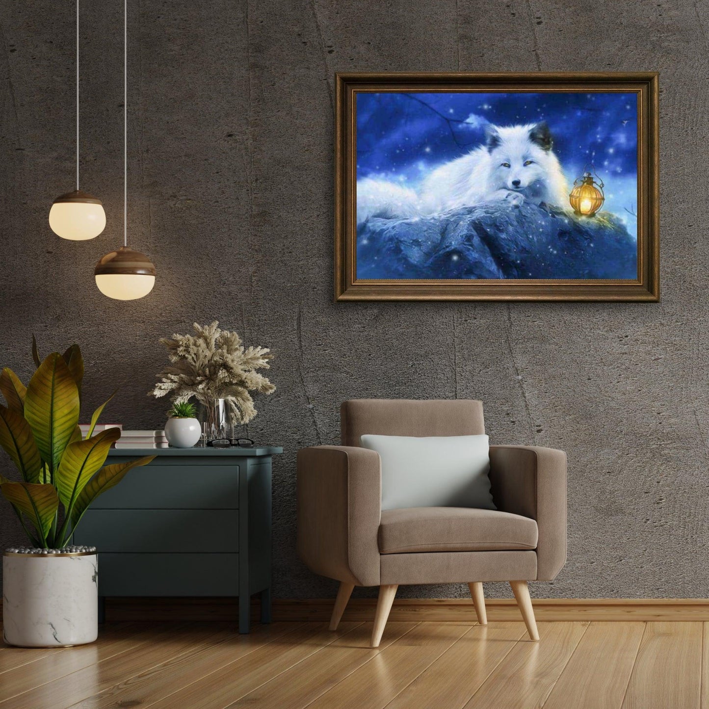 Diamond Painting Biały Lis z lampką – SEOS Shop ®