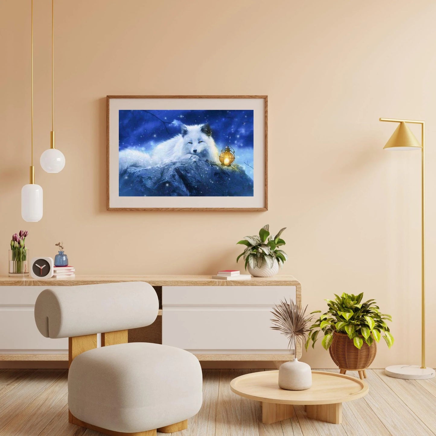 Diamond Painting Biały Lis z lampką – SEOS Shop ®