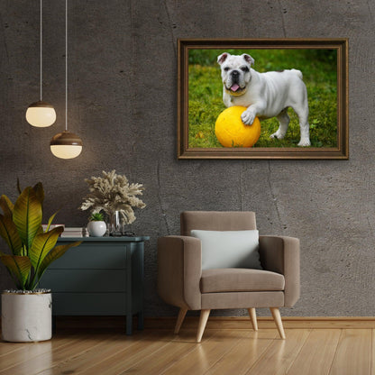 Diamond Painting Biały bulldog z piłką - SEOS Shop ®