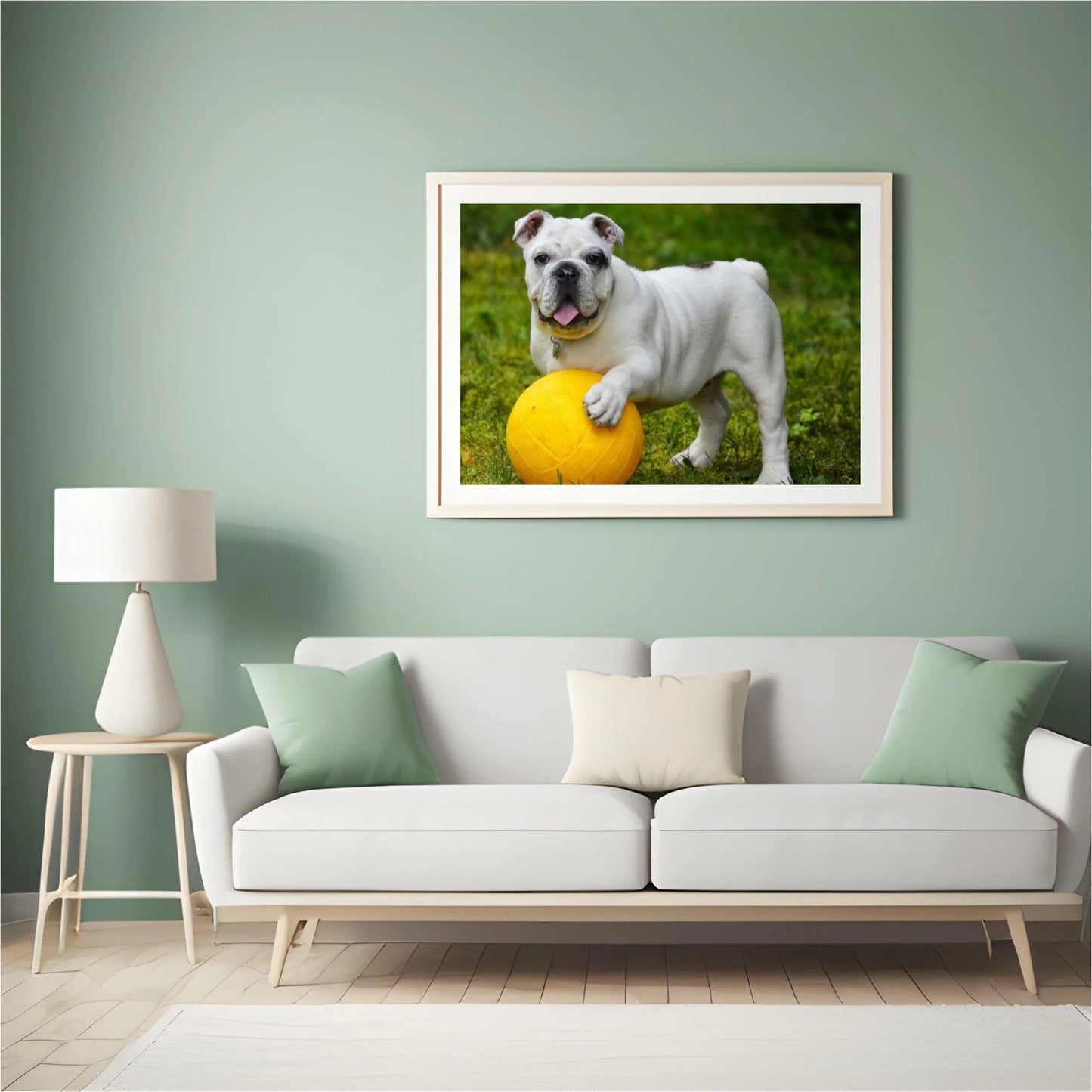 Diamond Painting Biały bulldog z piłką - SEOS Shop ®