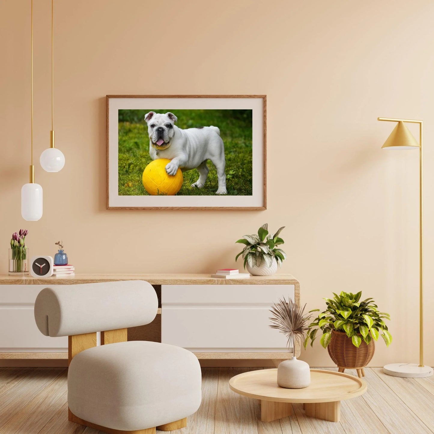 Diamond Painting Biały bulldog z piłką - SEOS Shop ®