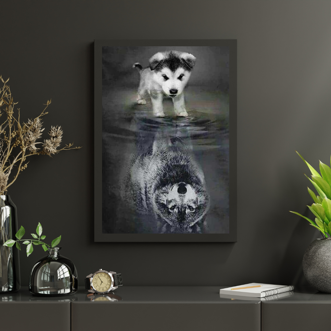 Diamond Painting Wilk Szczenię w odbiciu lustrzanym – SEOS Shop ®