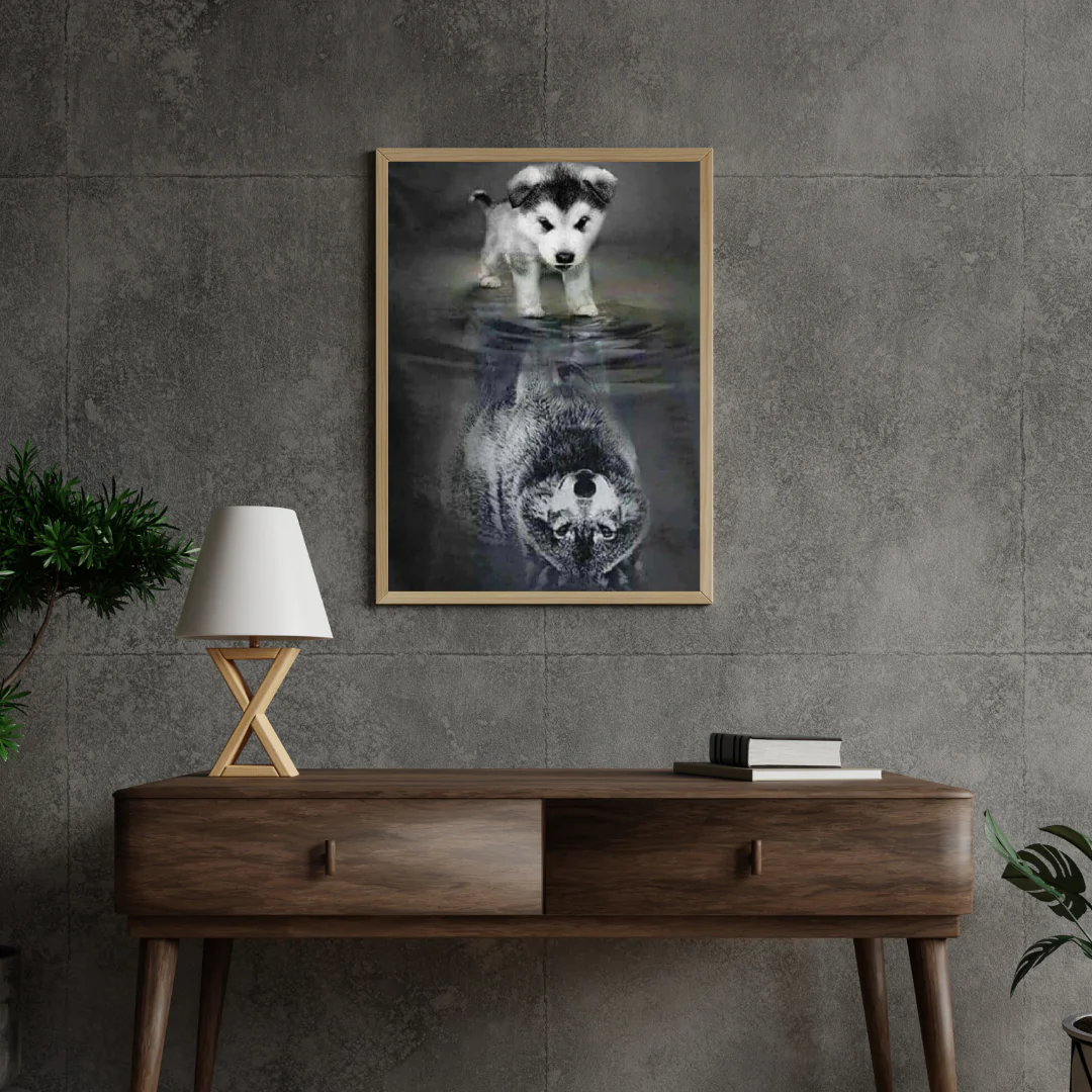 Diamond Painting Wilk Szczenię w odbiciu lustrzanym – SEOS Shop ®
