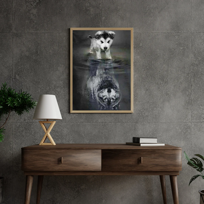 Diamond Painting Wilk Szczenię w odbiciu lustrzanym – SEOS Shop ®