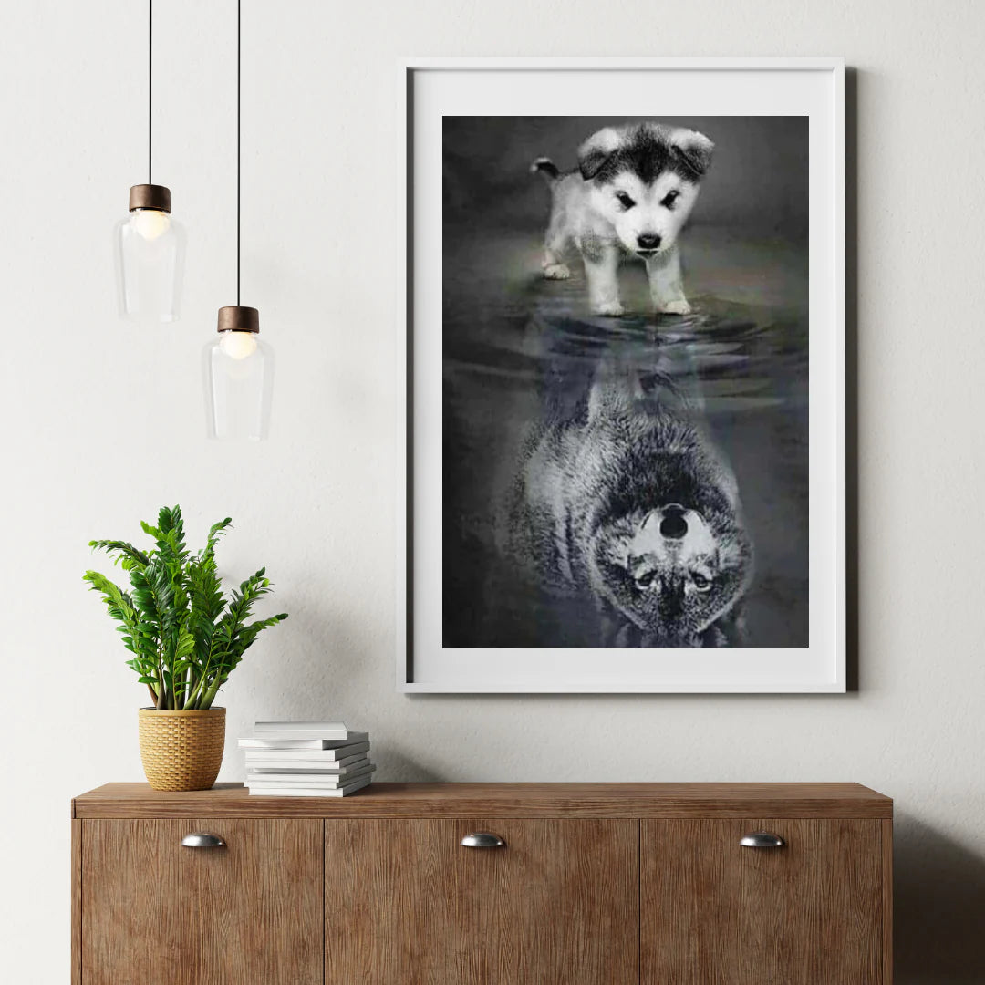 Diamond Painting Wilk Szczenię w odbiciu lustrzanym – SEOS Shop ®