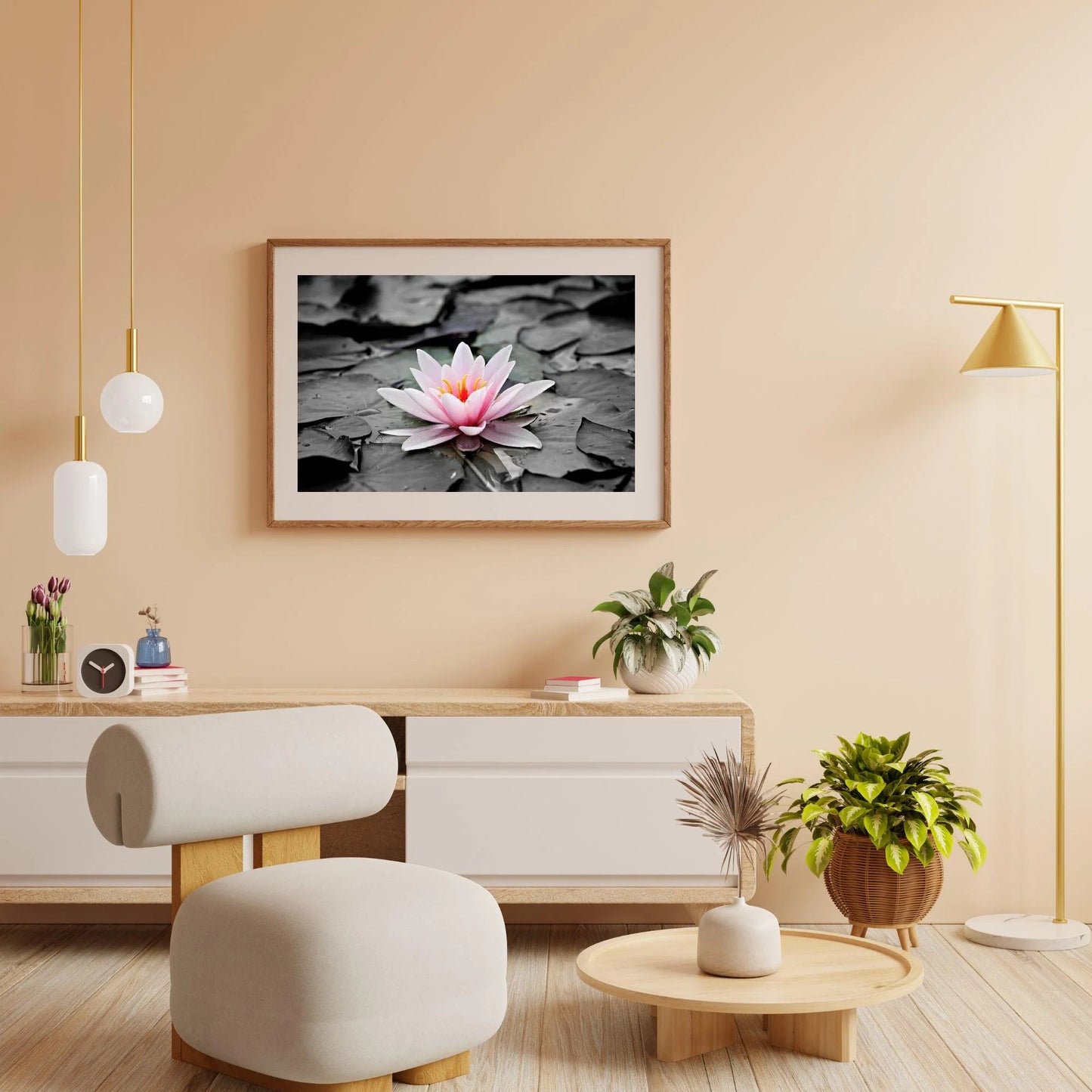 Diamond Painting Czarnobiały z różową liliją wodną – SEOS Shop ®