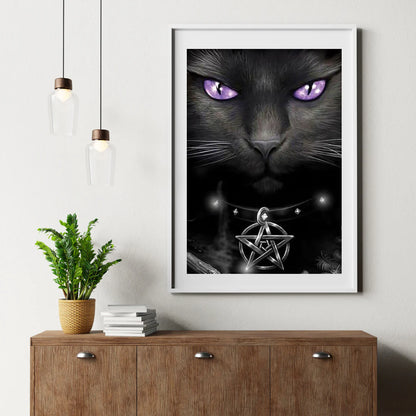 Diamond Painting Czarny kot i fioletowe oczy - SEOS Shop ®