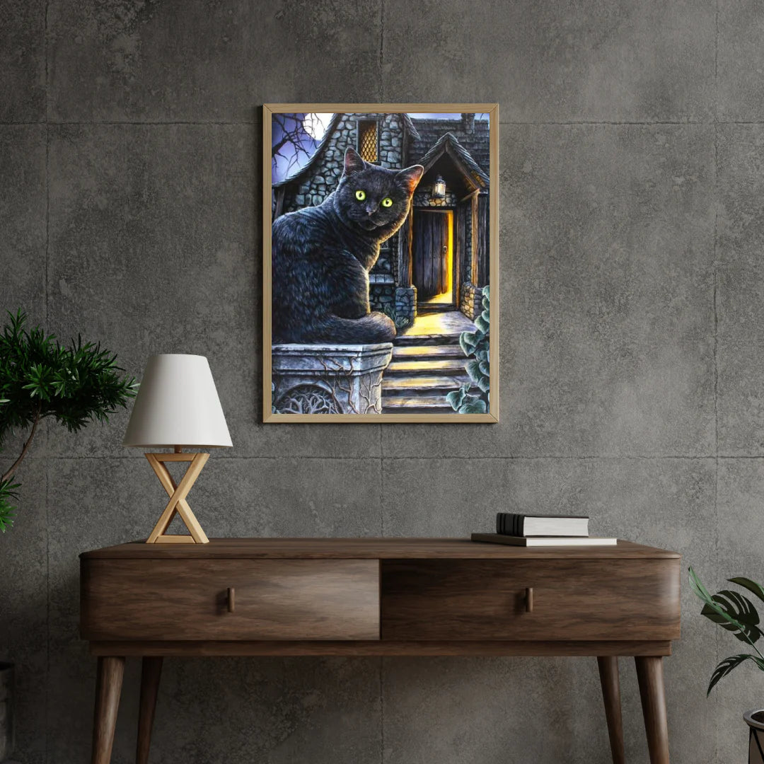 Diamond Painting Czarny kot z zielonymi oczami - SEOS Shop ®
