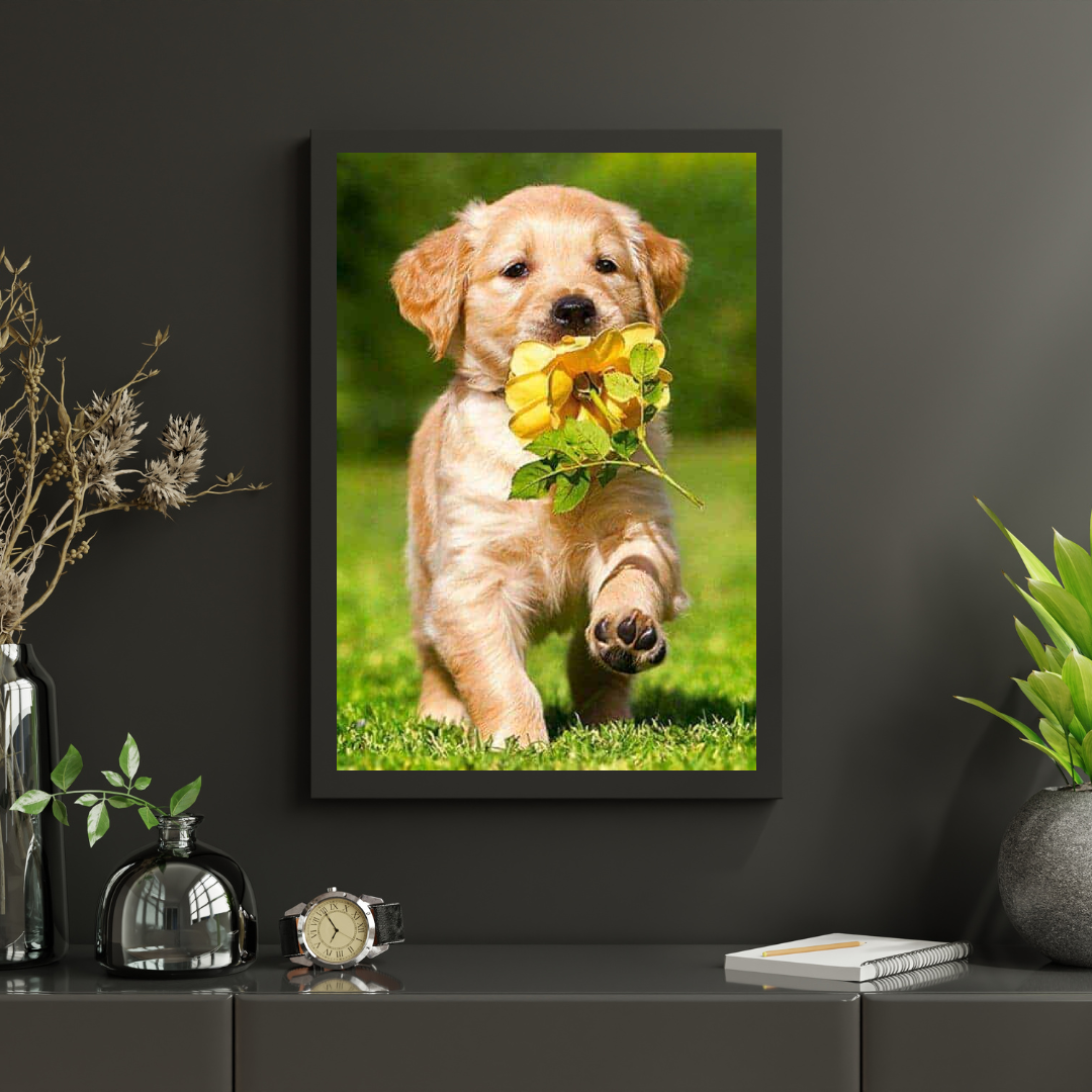 Diamond painting Labrador szczeniak z kwiatem - Pełny - SEOS Shop®