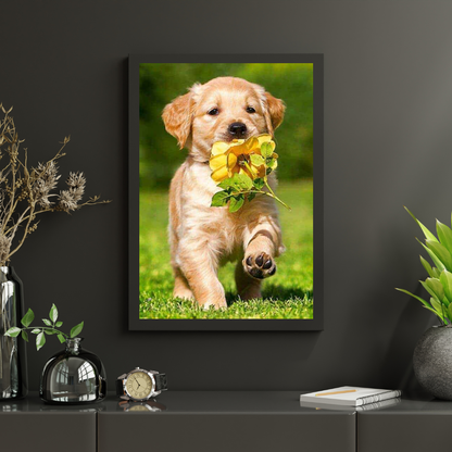 Diamond painting Labrador szczeniak z kwiatem - Pełny - SEOS Shop®
