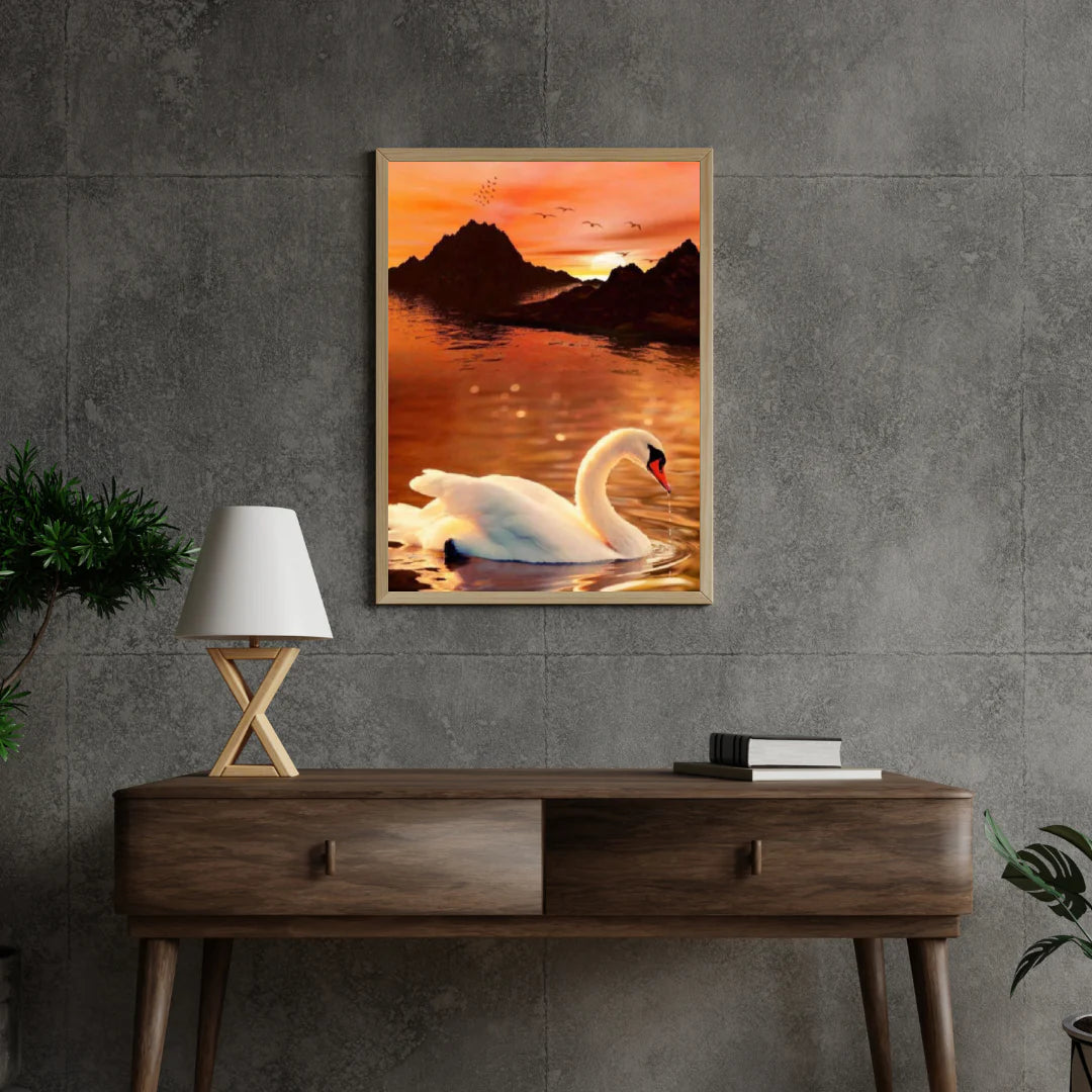 Diamond painting Łabędź przy czerwonym niebie - SEOS Shop ®