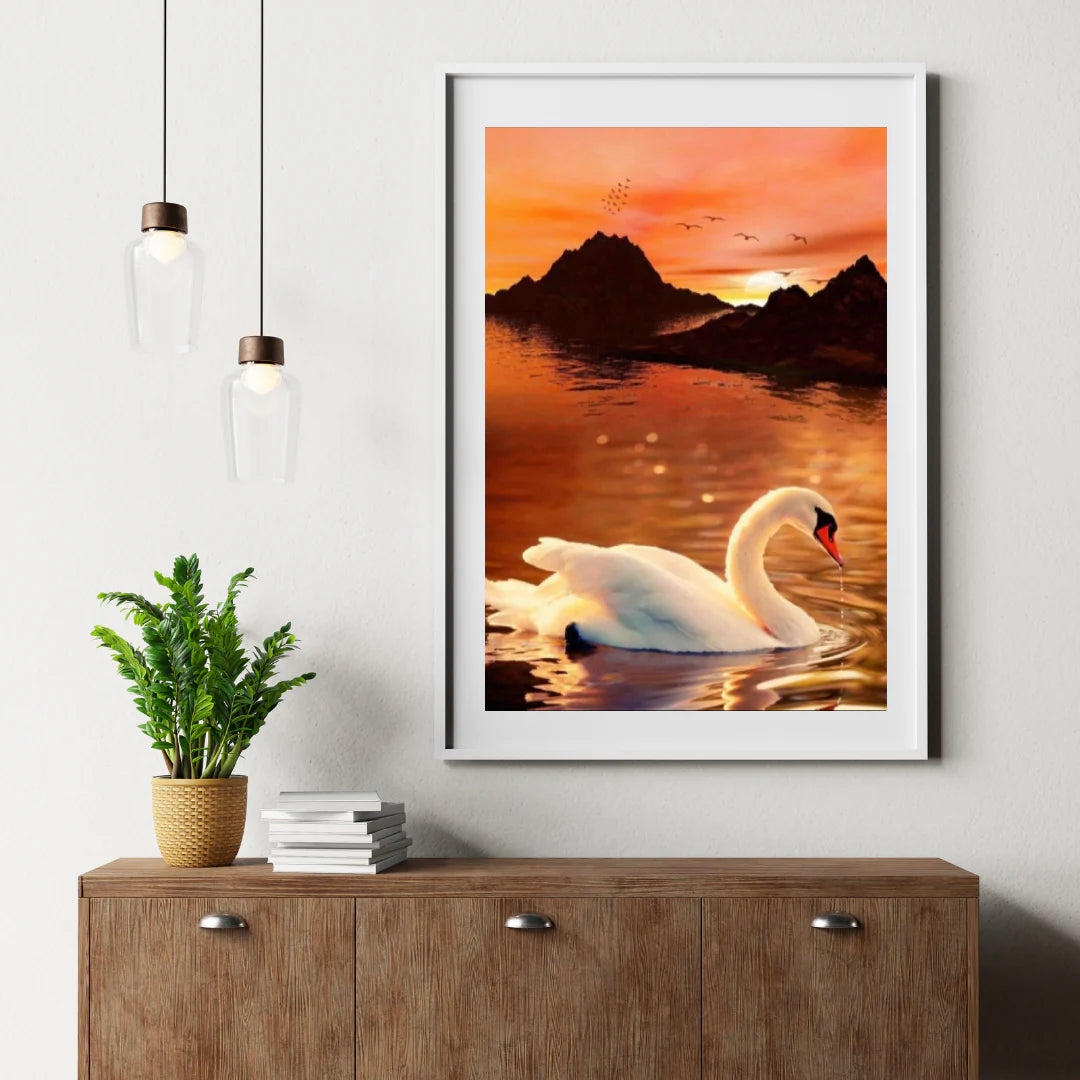 Diamond painting Łabędź przy czerwonym niebie - SEOS Shop ®