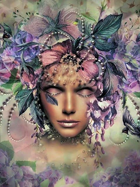 Diamond Painting Kobiety z kwiatem i ptakiem - SEOS Shop ®